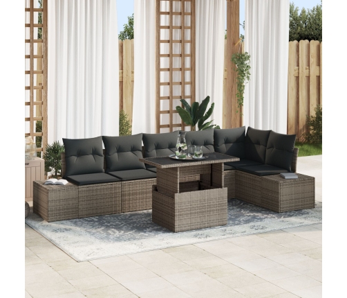 Set de Sofás de Jardín de 7 Piezas con Cojines Gris Ratán