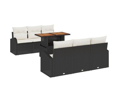 Set de Comedor de Jardín de 7 Piezas con Cojines Negro Ratán Poliéster