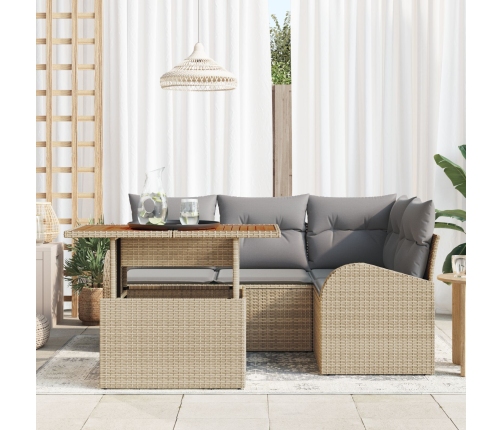 Set de Comedor para Jardín  de 5 Piezas con Cojines Beige de Poliéster y Ratán