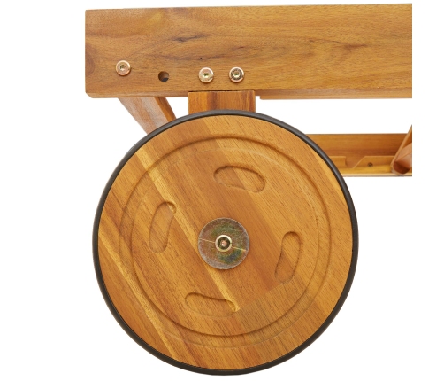 Tumbona plegable  con ruedas y cojín rojo de madera de teca