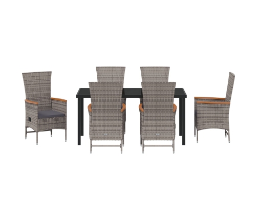 Set de Comedor de Jardín de 7 Piezas  con Cojines Poliratán Gris
