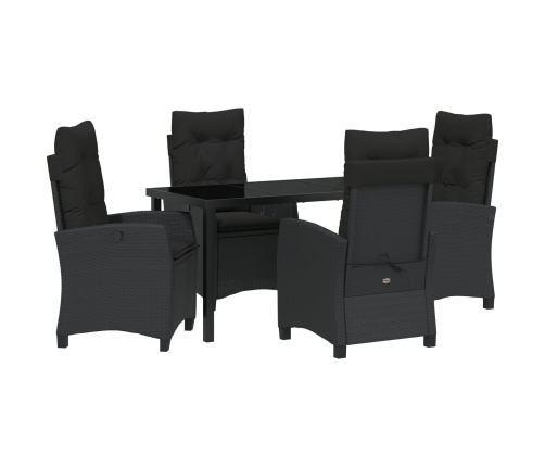 Set de Comedor Jardín de 5 Piezas con Cojines Negro Poliratán