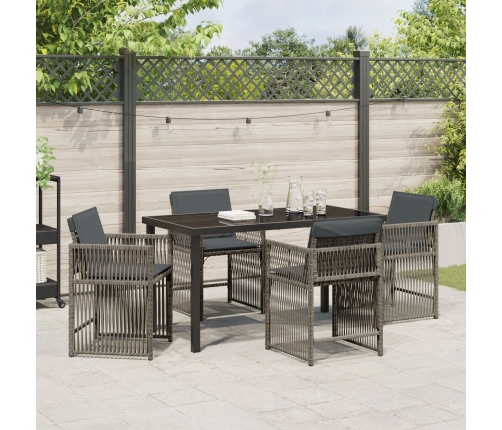 Juego de Comedor de Jardín de 5 Piezas con Cojines Gris Poliratán