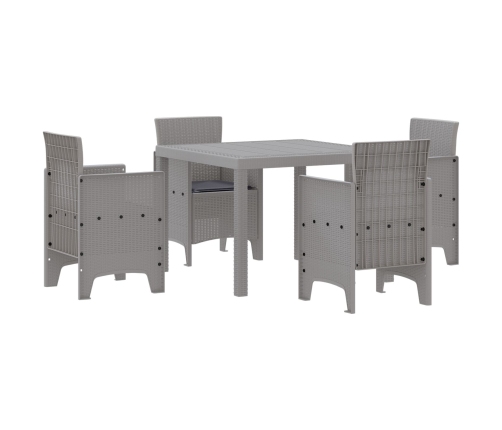 Juego de Comedor de Jardín de 5 Piezas con Cojines Gris Claro Poliratán