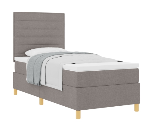 Cama con Box Spring  con Colchón Taupe 100x200 cm Tela