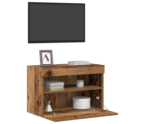 Mueble de TV de pared con luces LED Madera vieja 60x30x40 cm