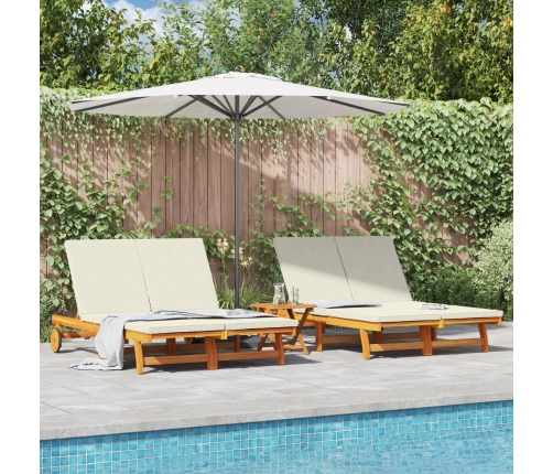 Chaiselongue doble  con ruedas y cojín de madera de acacia maciza
