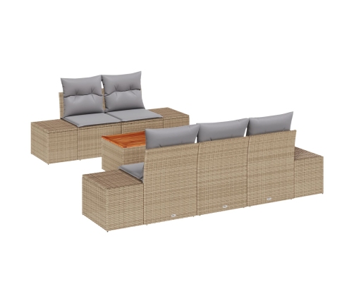 Conjunto de Sofás de Jardín  de 6 Piezas con Cojines Beige Ratán Poliéster Acacia