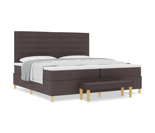 Cama Box Spring  con Colchón y Banco Marrón Oscuro 200x200 cm Tela