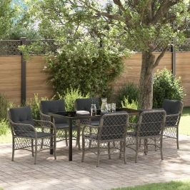 Set de Comedor de Jardín de 7 Piezas  con Cojines de Poliratán Gris