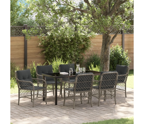 Set de Comedor de Jardín de 7 Piezas  con Cojines de Poliratán Gris
