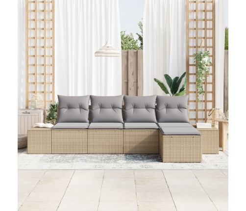 Conjunto de Sofá de Jardín de 5 Piezas con Cojines Beige de Polirratán