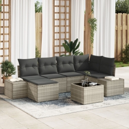 Conjunto de Sofás de Jardín  de 7 Piezas con Cojines Gris Polirratán
