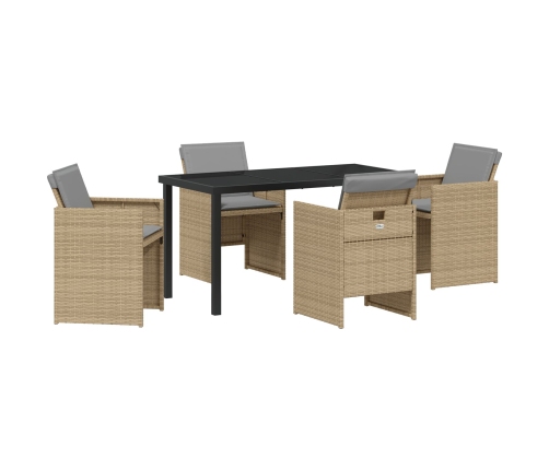 Conjunto de Comedor de Jardín  de 5 Piezas con Cojines Ratán Poli Beige