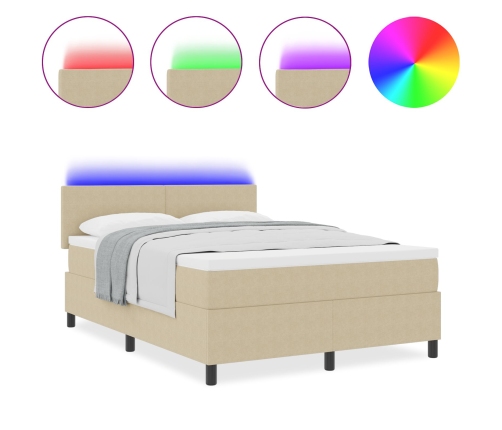 Cama con Box Spring  con Colchón & Luz LED Verde Gris 140x200 cm Tela de Pana