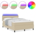 Cama con Box Spring  con Colchón & Luz LED Verde Gris 140x200 cm Tela de Pana