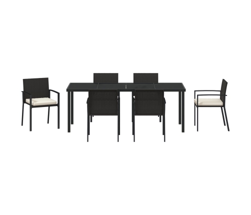 Conjunto de Comedor de Jardín de 7 Piezas de Ratan Negro