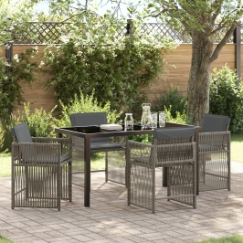 Juego de Comedor de Jardín de 5 Piezas con Cojines Gris Poliratán