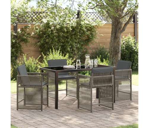 Juego de Comedor de Jardín de 5 Piezas con Cojines Gris Poliratán