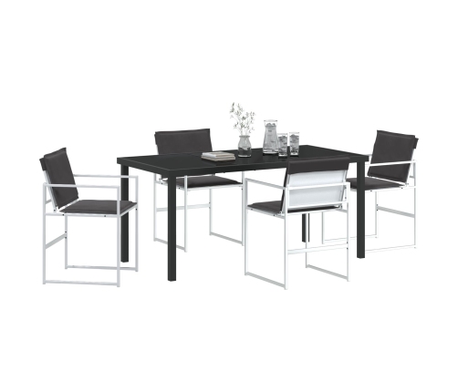 Juego de Comedor de Jardín de 5 Piezas con Cojines Blanco Textileno y Acero