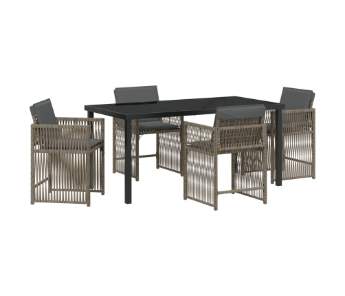 Conjunto de Comedor de Jardín de 5 Piezas con Cojines Gris de Poliratán