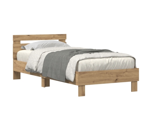 Cama  con luces LED en roble artesanal 90x190 cm de madera compuesta