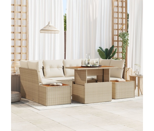 Conjunto de Sofá de Jardín  Conjunto de 6 Beige Ratán, Poliéster