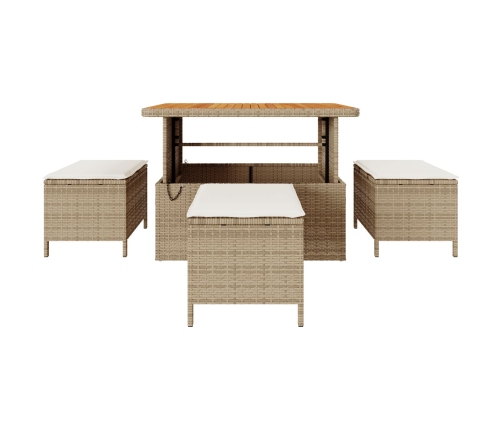 Conjunto de Comedor de Jardín de 4 Piezas con Cojines Beige de Ratán y Acacia
