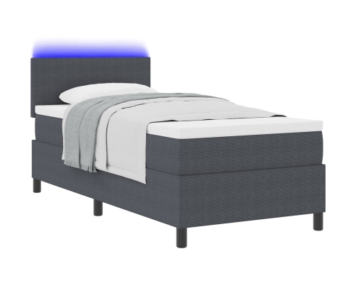 Cama con Base de Resortes  con Colchón & Luz LED Gris Oscuro 90x200 cm Tela de Pana
