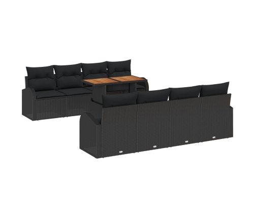 Conjunto de Comedor de Jardín de 9 Piezas con Cojines Negro Poliratán Acacia