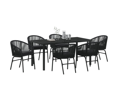 Conjunto de Comedor Jardín  de 7 Piezas Negro Poliratán