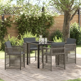 Conjunto de Comedor de Jardín de 5 Piezas con Cojines Ratán Poliéster Gris