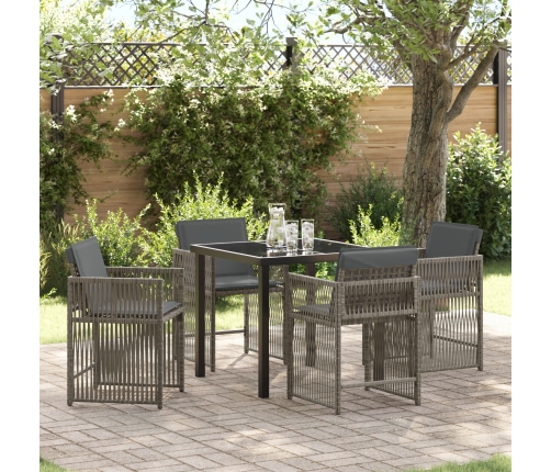 Conjunto de Comedor de Jardín de 5 Piezas con Cojines Ratán Poliéster Gris