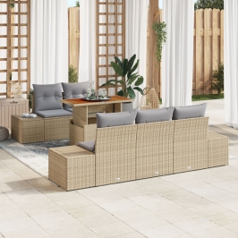 Juego de Comedor de Jardín de 6 Piezas con Cojines Beige de Rattan Poliéster y Acacia