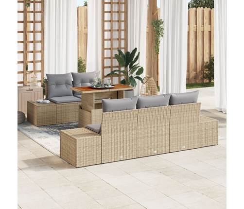 Juego de Comedor de Jardín de 6 Piezas con Cojines Beige de Rattan Poliéster y Acacia