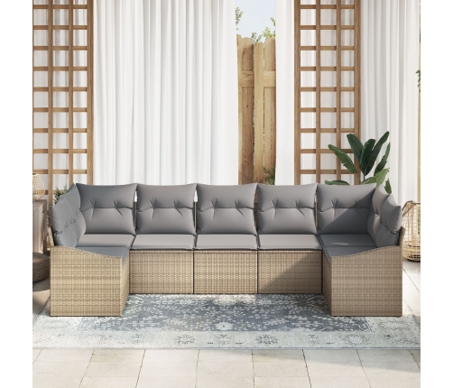 Conjunto de Sofá de Jardín  Juego de 7 Beige, Gris Ratán, Poliéster