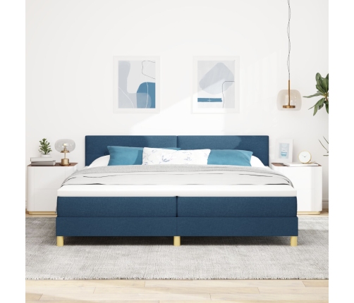 Cama Box Spring  con Colchón Azul 200x200 cm Tela