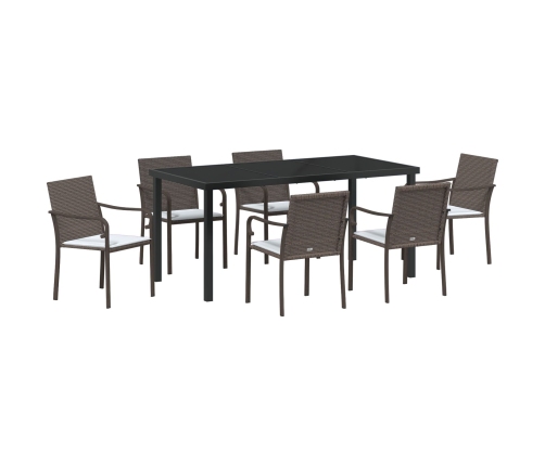 Conjunto de comedor para el jardín de 7 piezas con cojines de poliratán marrón