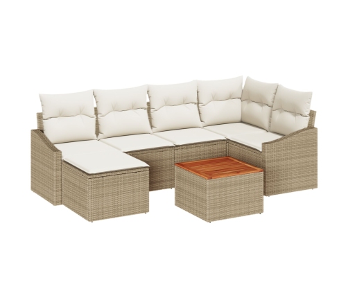 Conjunto de sofá de 7 piezas con cojines beige de poliratán acacia