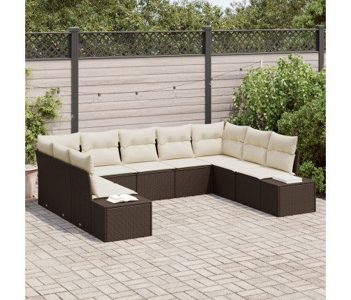 Conjunto de Sofá de Jardín  Set de 9 Marrón y crema