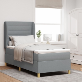 Cama con sommier y colchón  en gris claro, 100x200 cm, tela