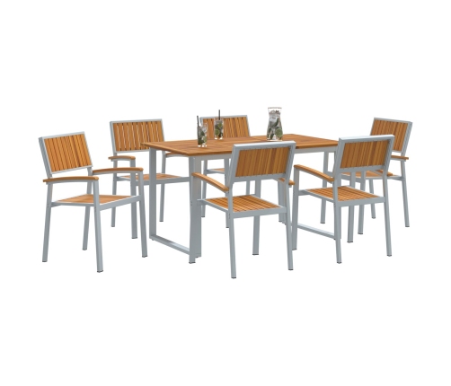 Juego de Comedor de Jardín Conjunto de 7 Gris, Madera Metal