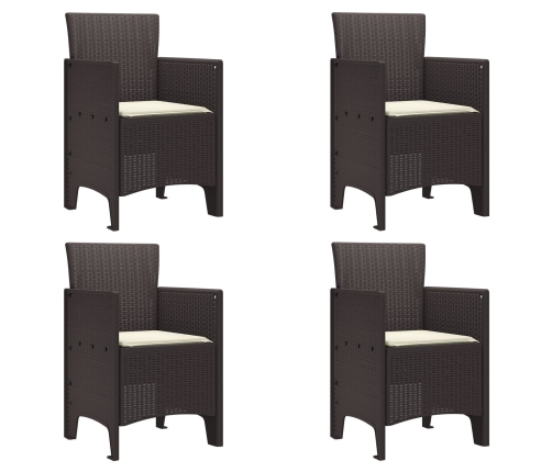 Silla de Jardín Set de 4 Marrón con cojín crema