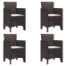 Silla de Jardín Set de 4 Marrón con cojín crema