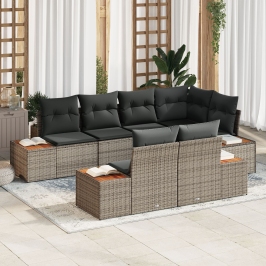 Conjunto de sofá de 7 piezas  con cojines gris poliratán acero