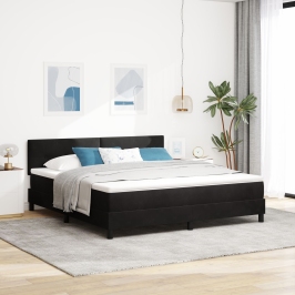 Cama con somier y colchón  Negro Super King Terciopelo
