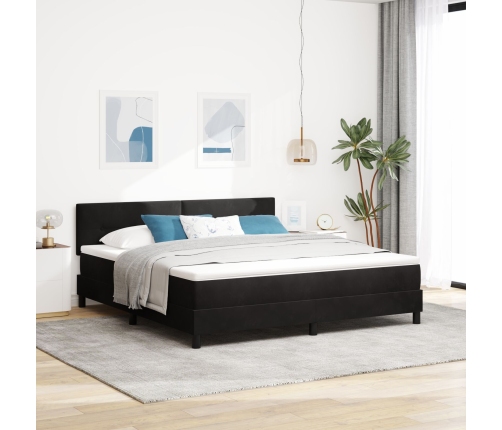 Cama con somier y colchón  Negro Super King Terciopelo