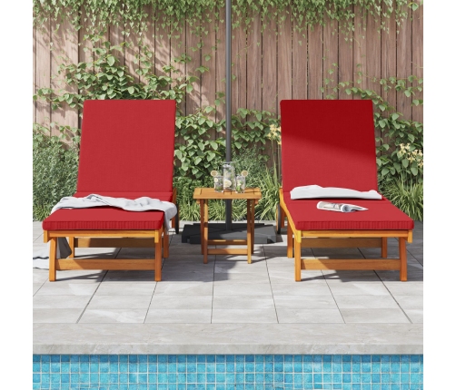 Sillones de sol  2 piezas con ruedas y cojín de madera de acacia maciza