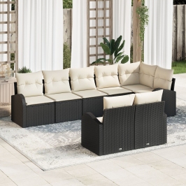 Conjunto de Sofá Jardín de 8 Piezas con Cojines Negro Rattan de Polietileno