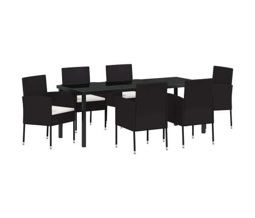 Set de Comedor de Jardín de 7 Piezas con Cojines Negro Poliratán